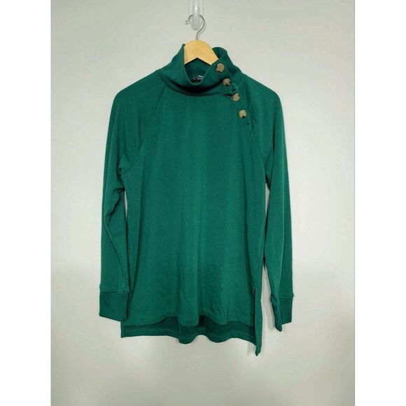 J Crew Women's Sweater Size Small‎ High Neck Button Up Forest Green - Picture 1 of 4